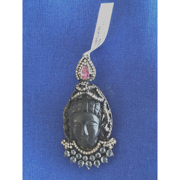 Goddess Black Onyx Gold Plated Silver Pendant Topaz Tourmaline Diamond orig $520